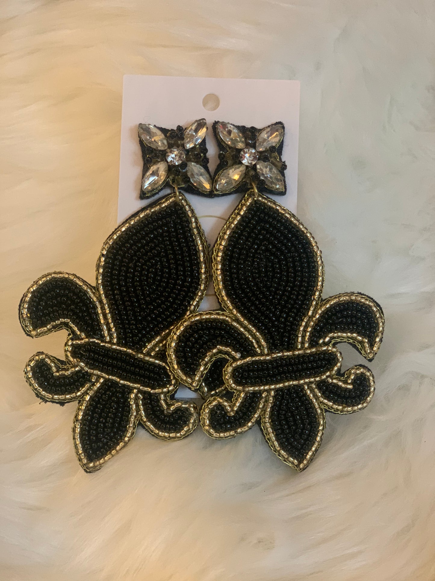Gold and Black Large Fleur de Lis Earrings