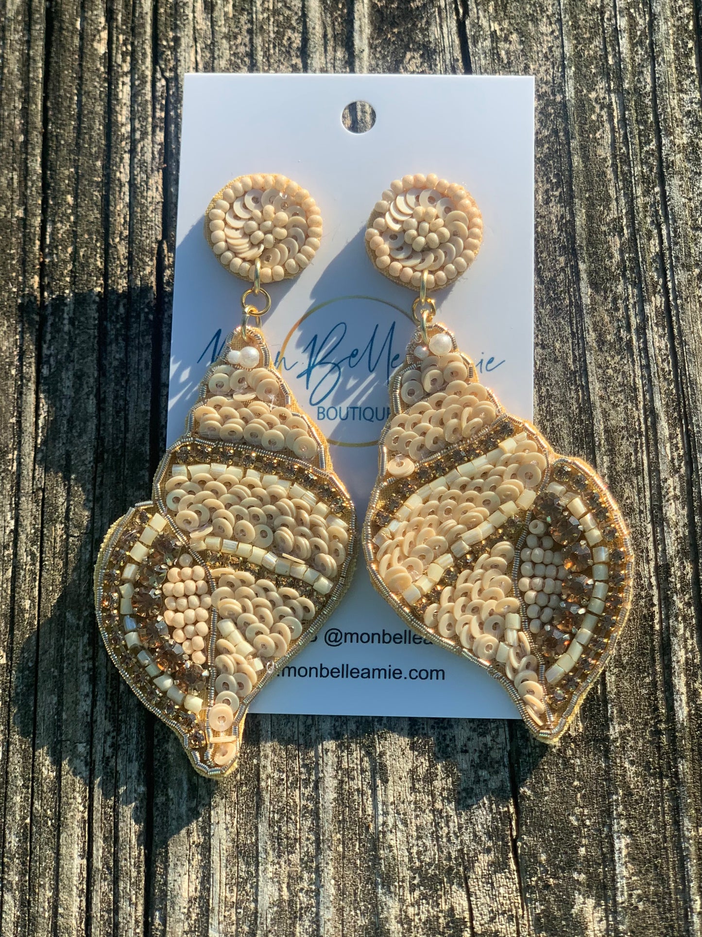 Tan and Gold Seashell Beaded earrings