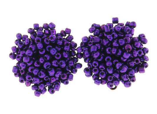 Purple Round Seed Bead Ball Stud Earrings