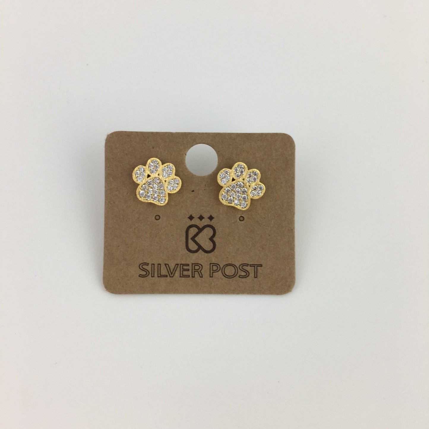 Gold Tiger Paw Print Studs with Clear Rhinestones