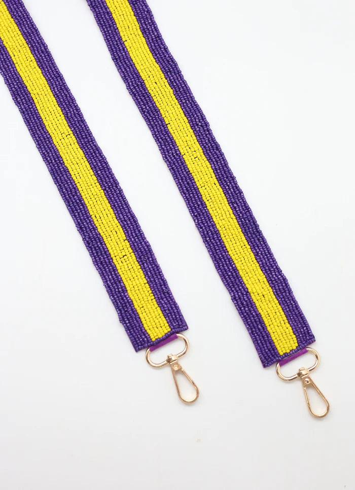 Purple and Yellow Stripe Beaded Purse Strap