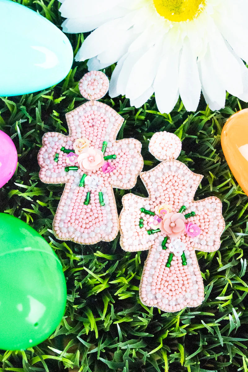 Pink Easter Cross Earrings