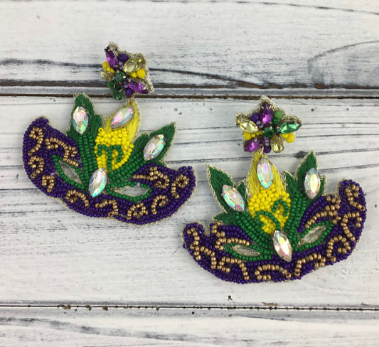 Mardi Gras Beaded Mask Earrings