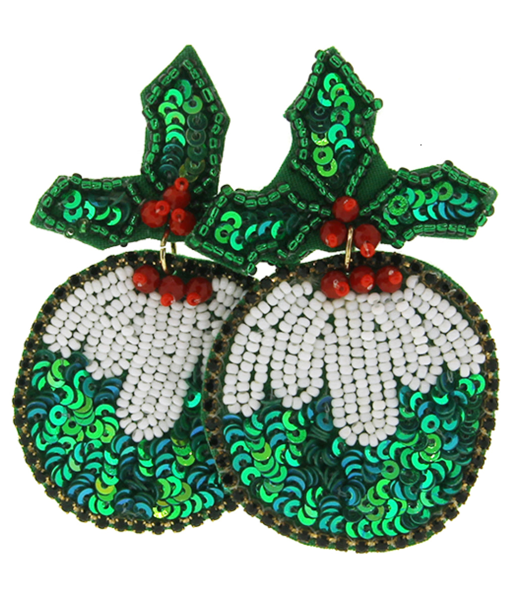 Christmas Ornament Beaded Earrings with Holly