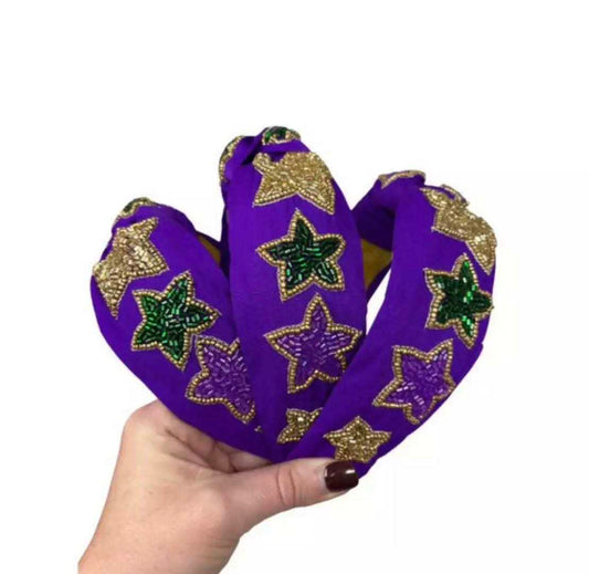 Mardi Gras Beaded Stars Headband