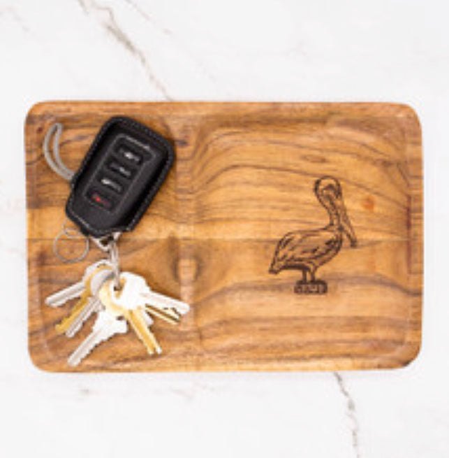 Pelican Etched Wood Valet Tray in Natural Wood