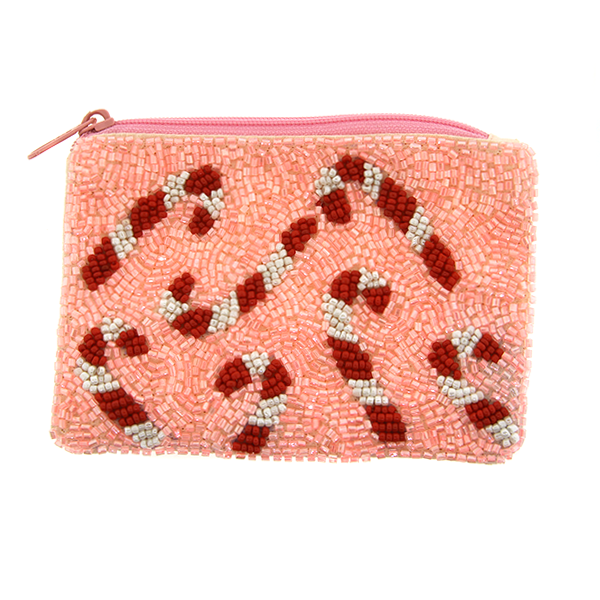 Pink Candy Cane Seed Bead Coin Purse/Pouch
