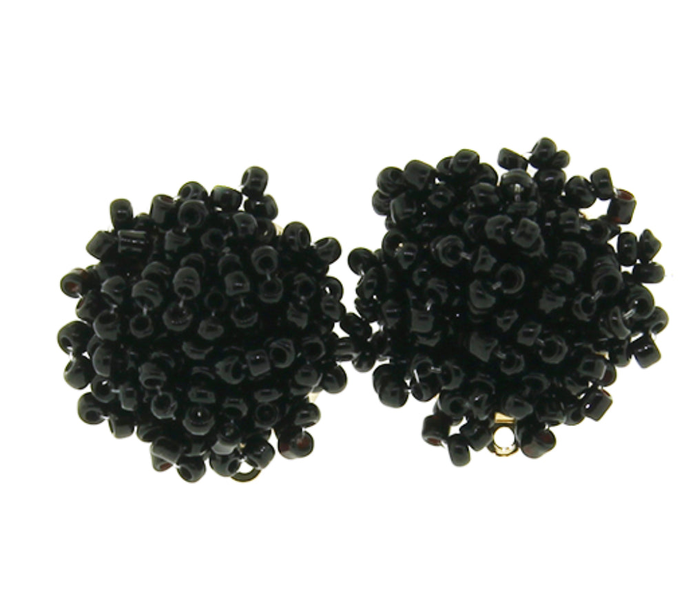 Black Round Seed Bead Ball Stud Earrings